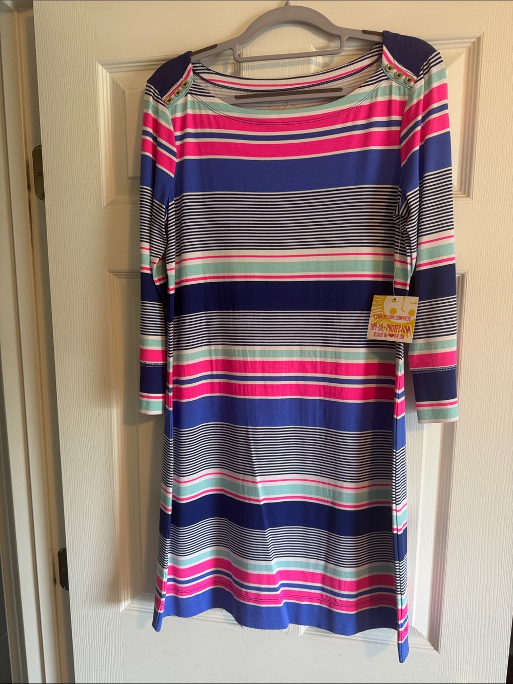 Lilly Pulitzer Navy, Pink, Mint & White Striped Midi Dress